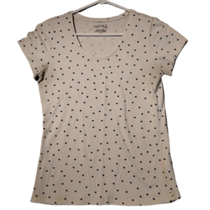 My Style Women's White with Navy Polka Dot Short Sleeve Stretch T-Shirt in Small